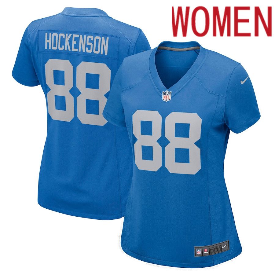 Women Detroit Lions 88 T.J. Hockenson Nike Blue Game Player NFL Jersey